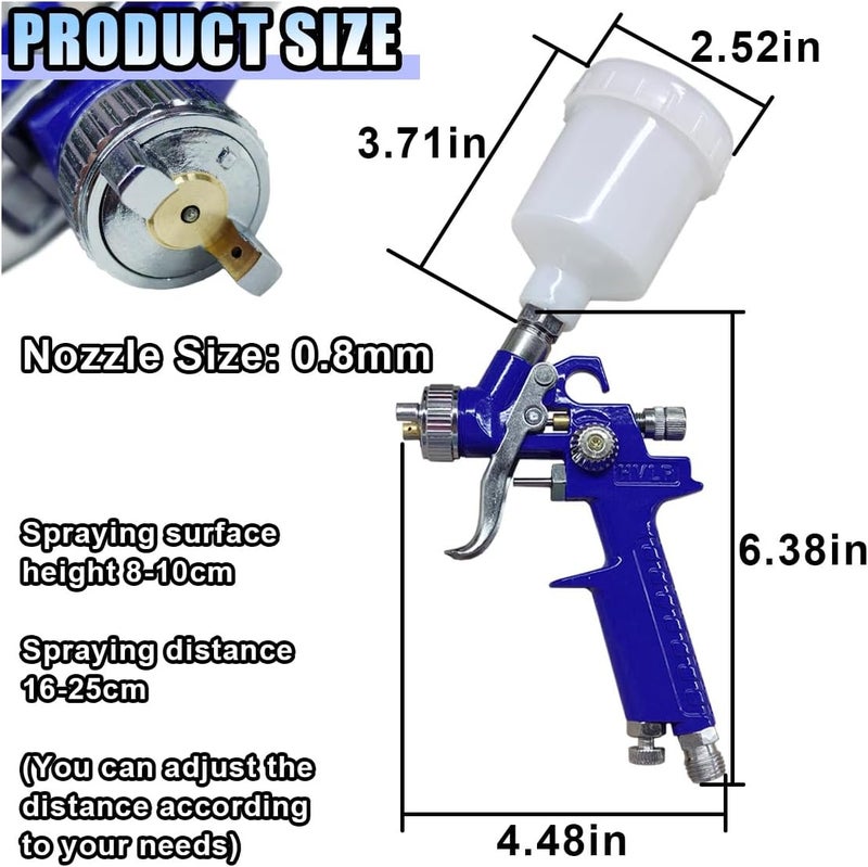 BDZMC Mini HVLP Touch Up Spray Gun with 0.8 mm Nozzle, 125 cc Cup Gravity Feed Air Paint Sprayer Spot Repair, Spray Paint Gun for Car Furniture Painting, Auto Primer, Wall Painting (0.8) - Image 2